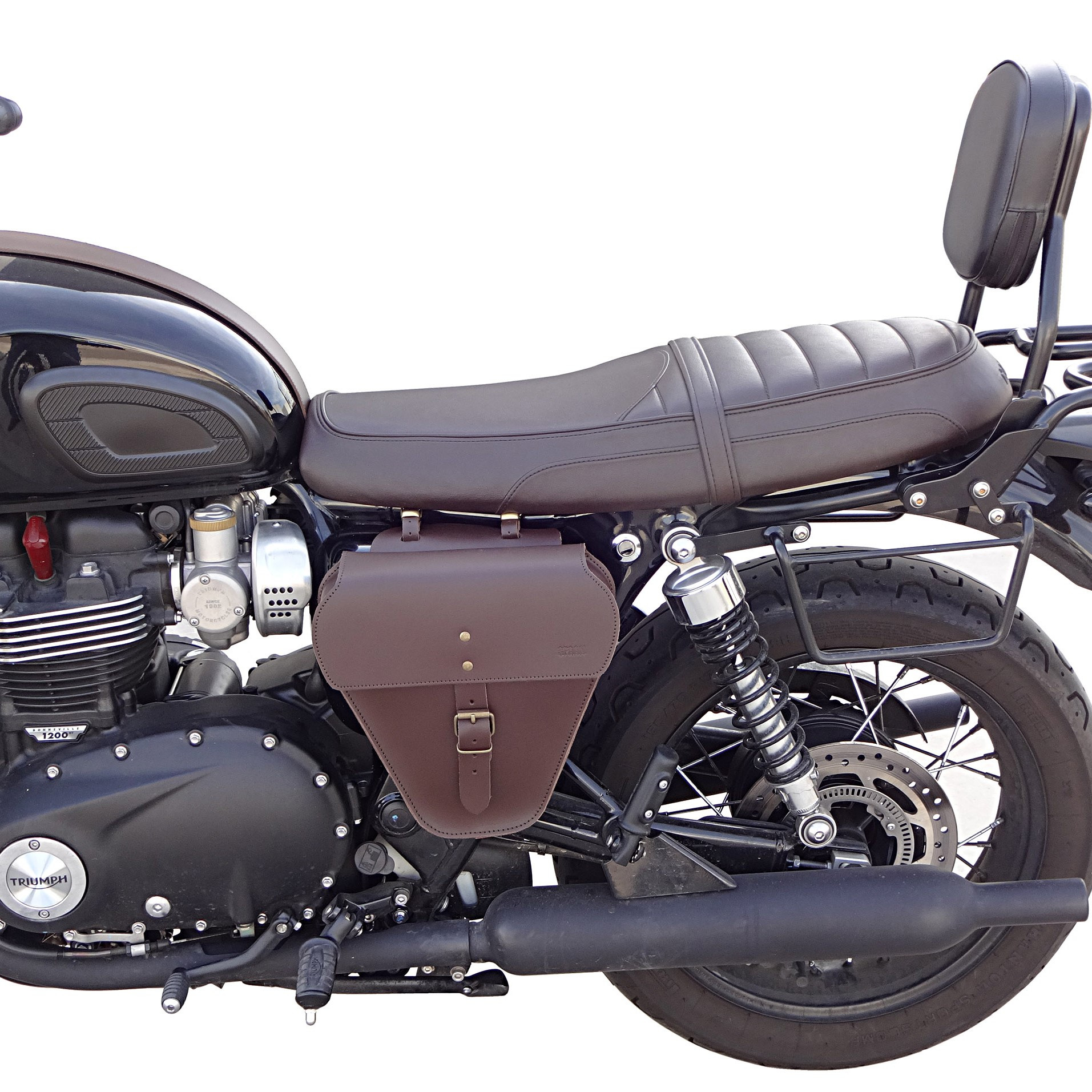 Sacoche Latérale Moto Triumph Bonneville T120/T100 - Toile Marron, 12 Litres, Poche étanche, Sangles De Fixation
